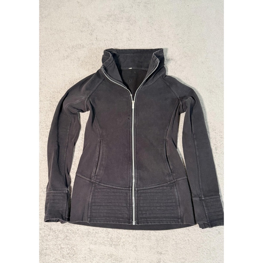 Lululemon Athletica Hoodie Womens Small Black Full Zip Fleece High Neck Jacket